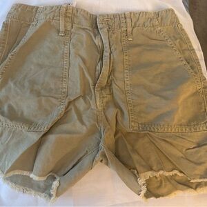 MOTHER Women's Olive Green Frayed Hem Utility Shorts
